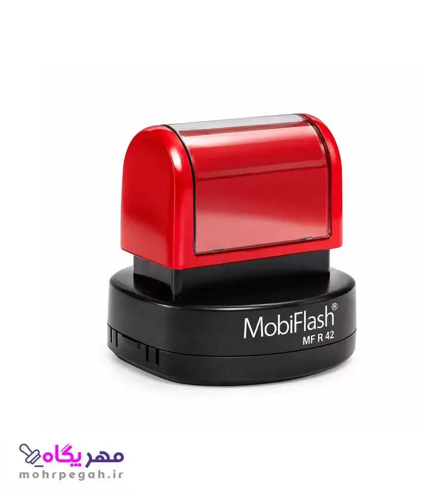 مهر لیزری دایره MF-r42 مهر لیزری موبی فلش مدل MF-r42 بدنه قرمز مهر پگاه