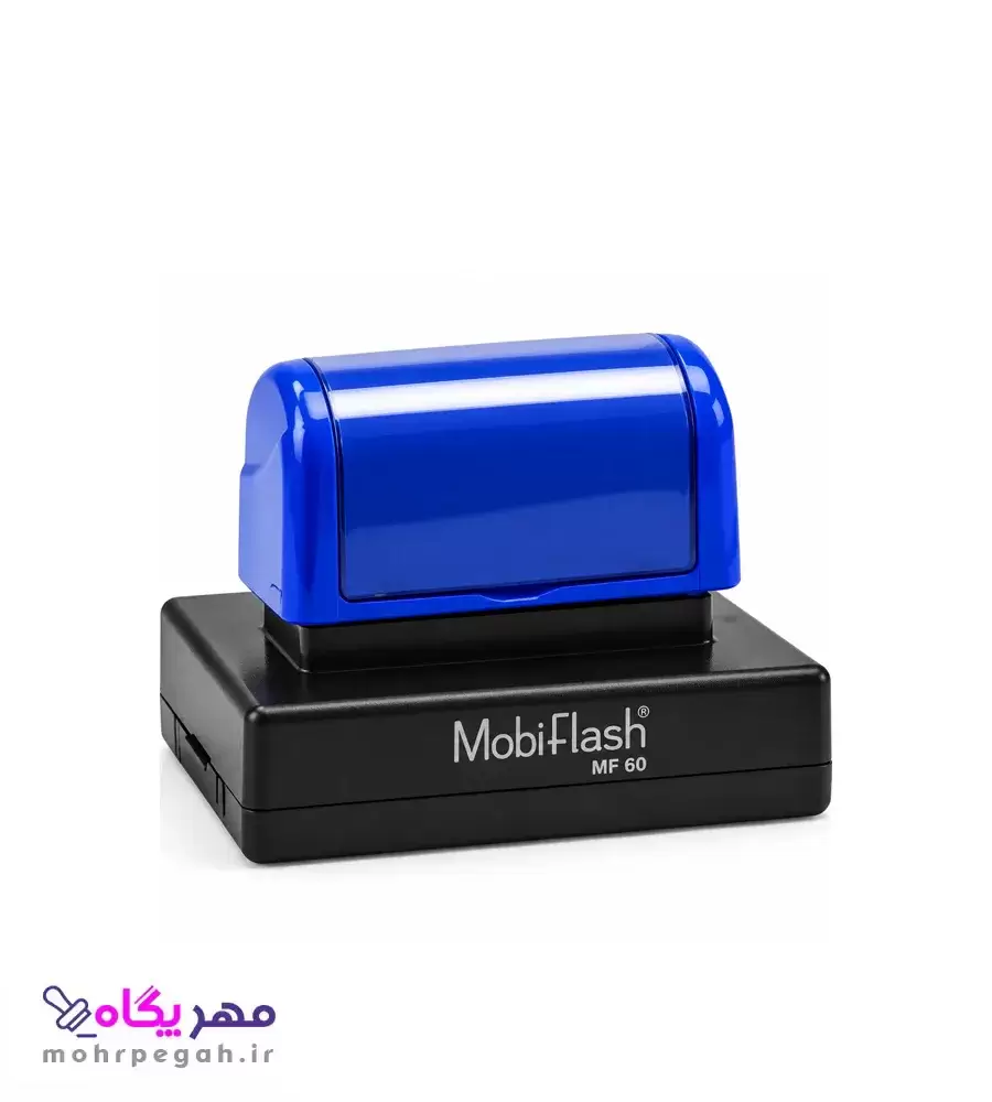 مهر لیزری مستطیل MF-60 مهر لیزری موبی فلش مدل MF-60 بدنه آبی مهر پگاه